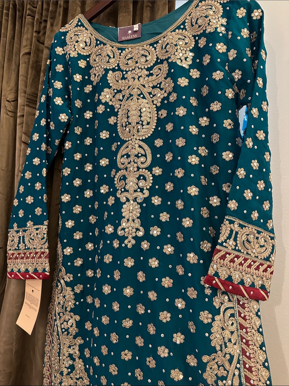 Hand-Embellished Teal Embroidered Tunic wedding mehdi outfit bridal wear